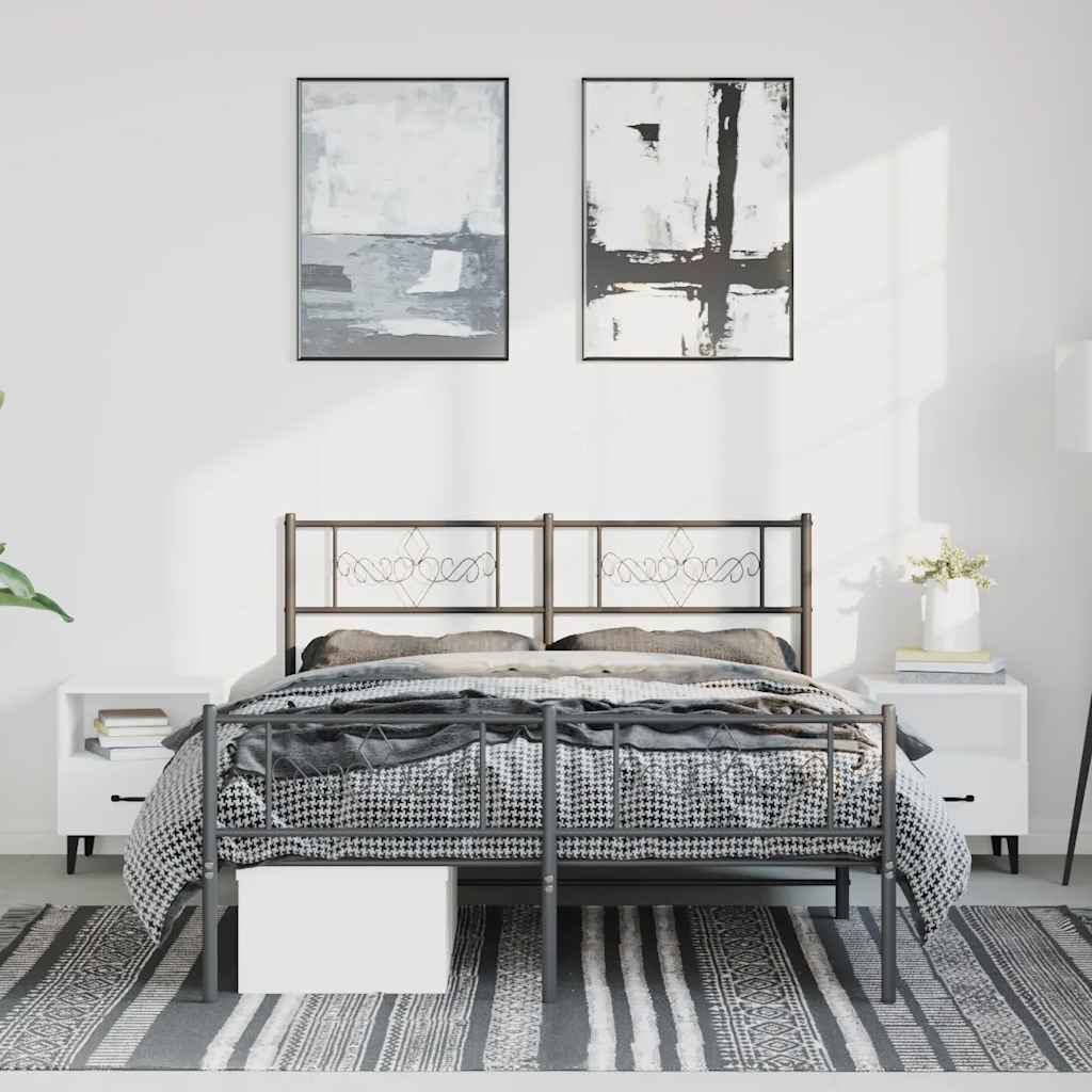 sengeramme med sengegavl og fodgærde 150x200 cm metal sort