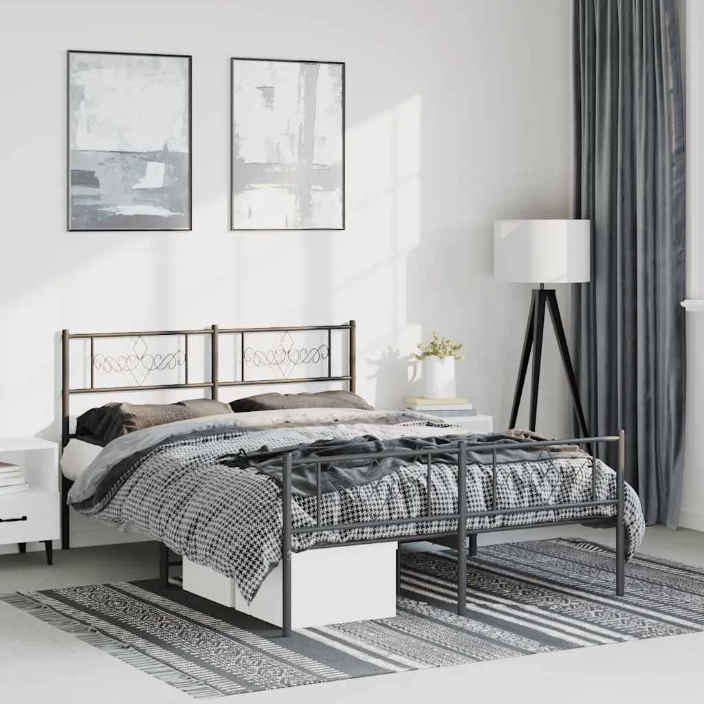sengeramme med sengegavl og fodgærde 150x200 cm metal sort