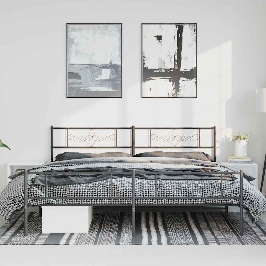 sengeramme med sengegavl og fodgærde 183x213 cm metal sort
