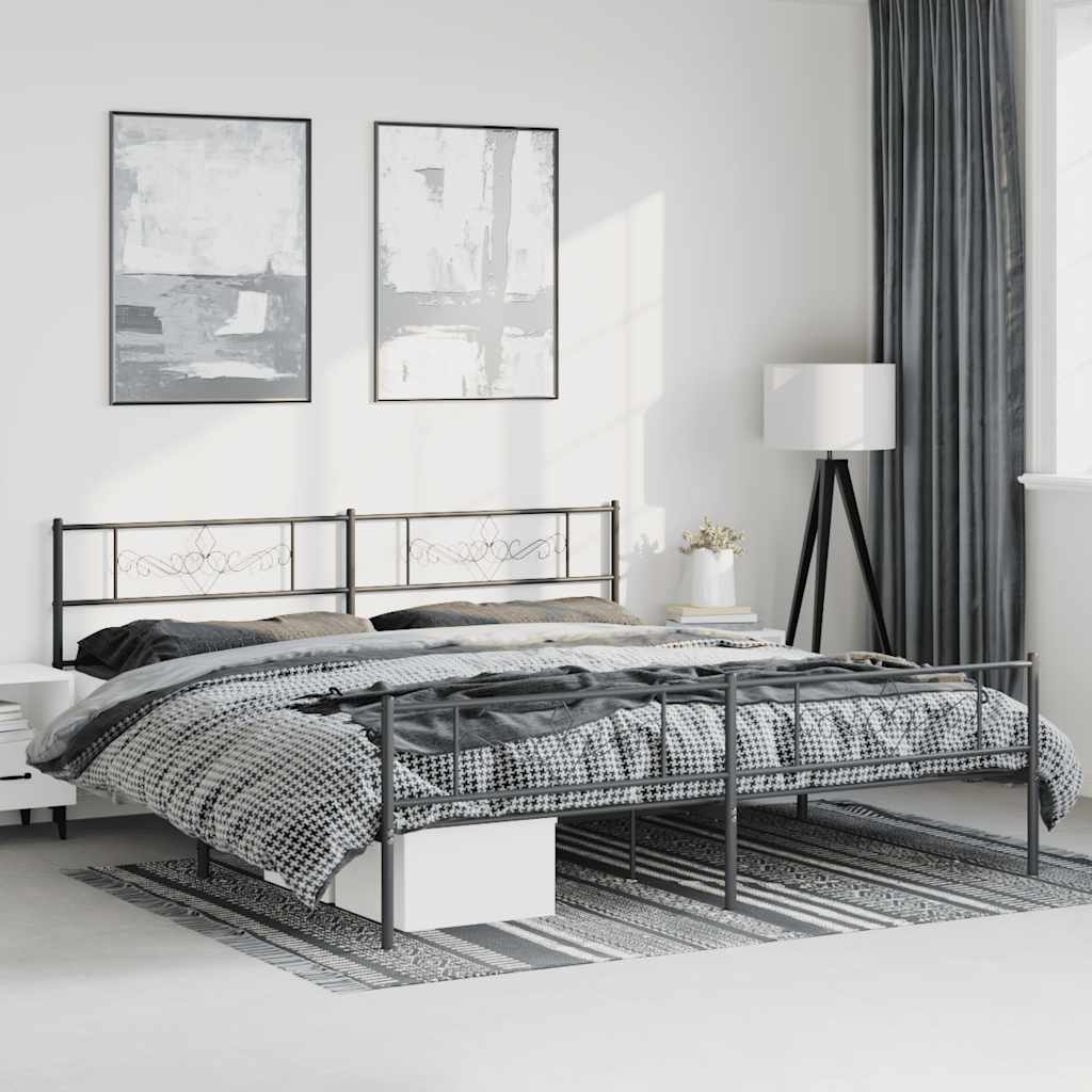 sengeramme med sengegavl og fodgærde 183x213 cm metal sort
