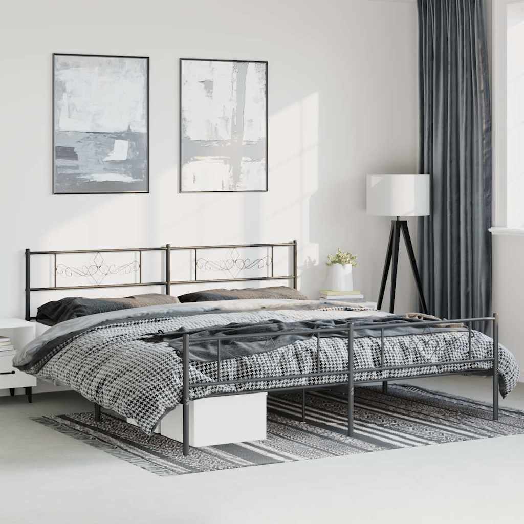 sengeramme med sengegavl og fodgærde 193x203 cm metal sort