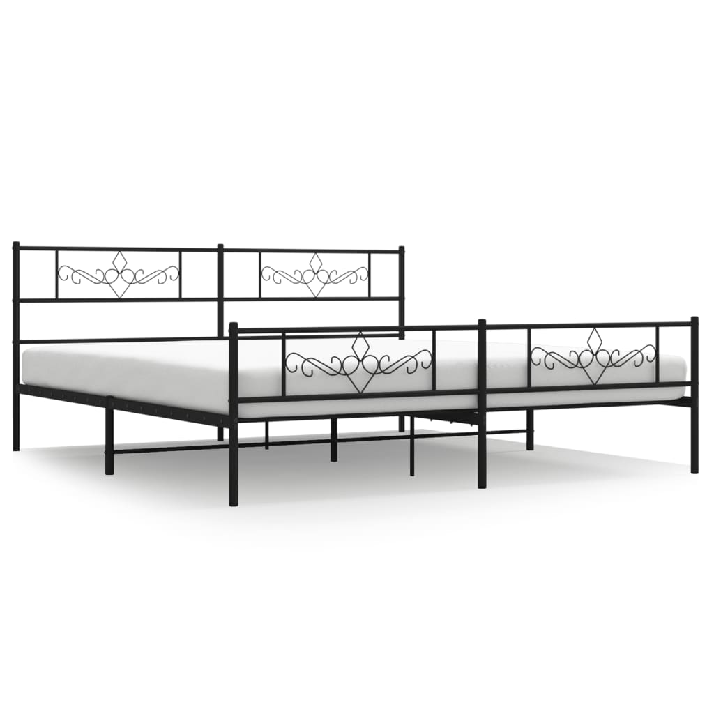 sengeramme med sengegavl og fodgærde 200x200 cm metal sort