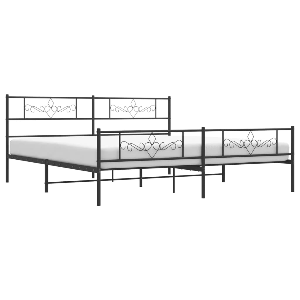 sengeramme med sengegavl og fodgærde 200x200 cm metal sort