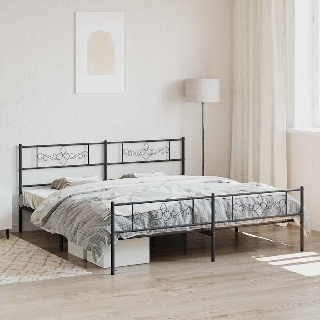 sengeramme med sengegavl og fodgærde 200x200 cm metal sort