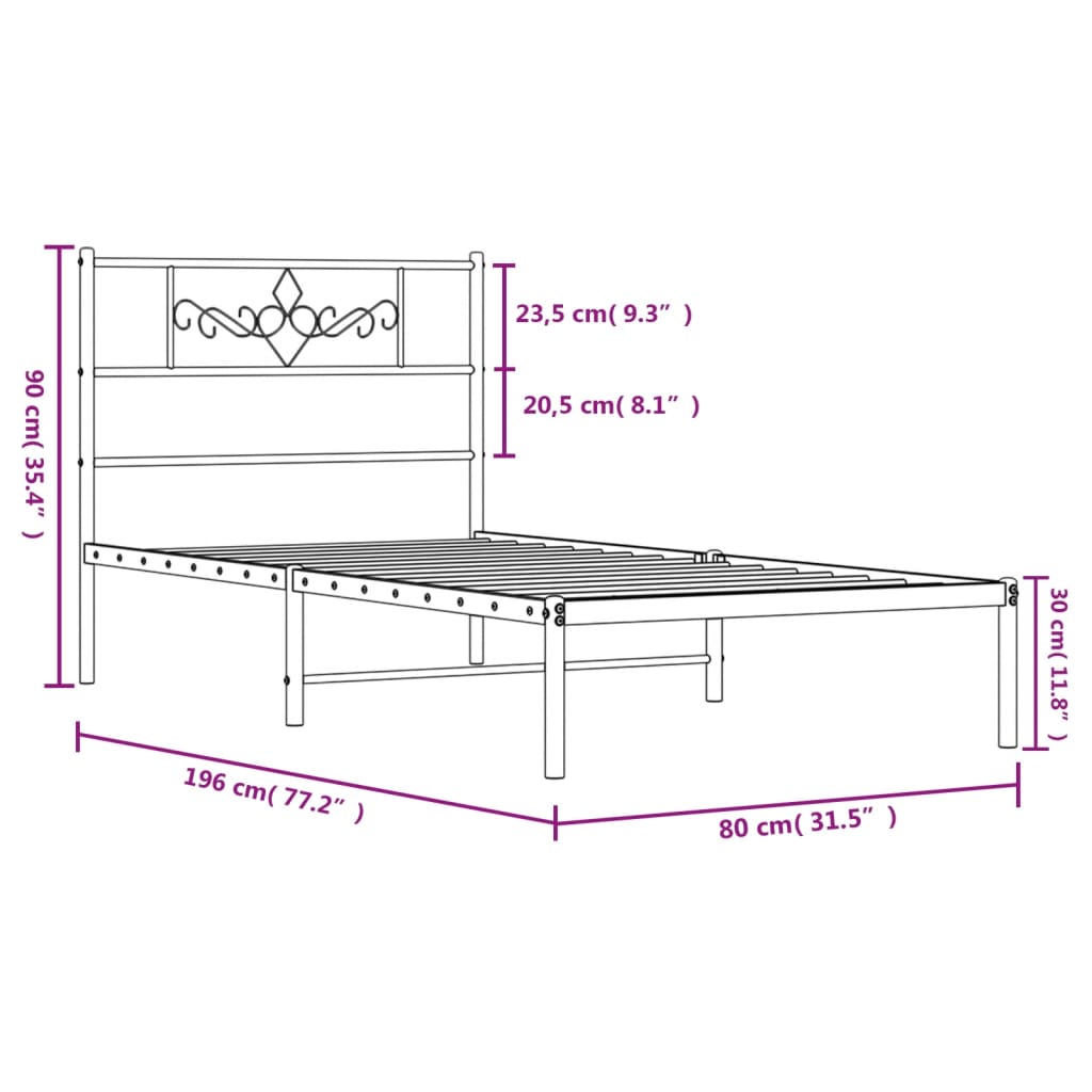 sengeramme uden madras med hovedgærde 75x190 cm hvid