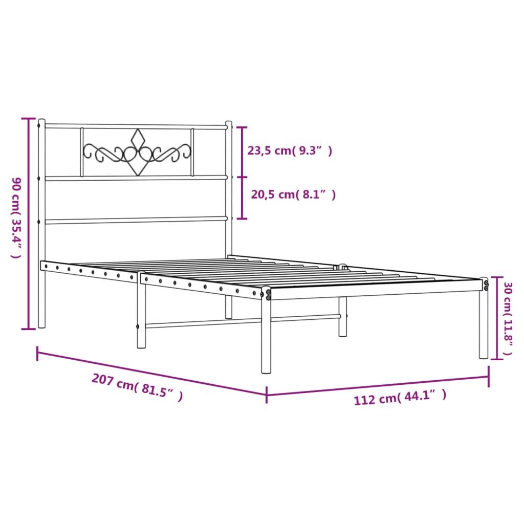 sengeramme med sengegavl 107x203 cm metal hvid