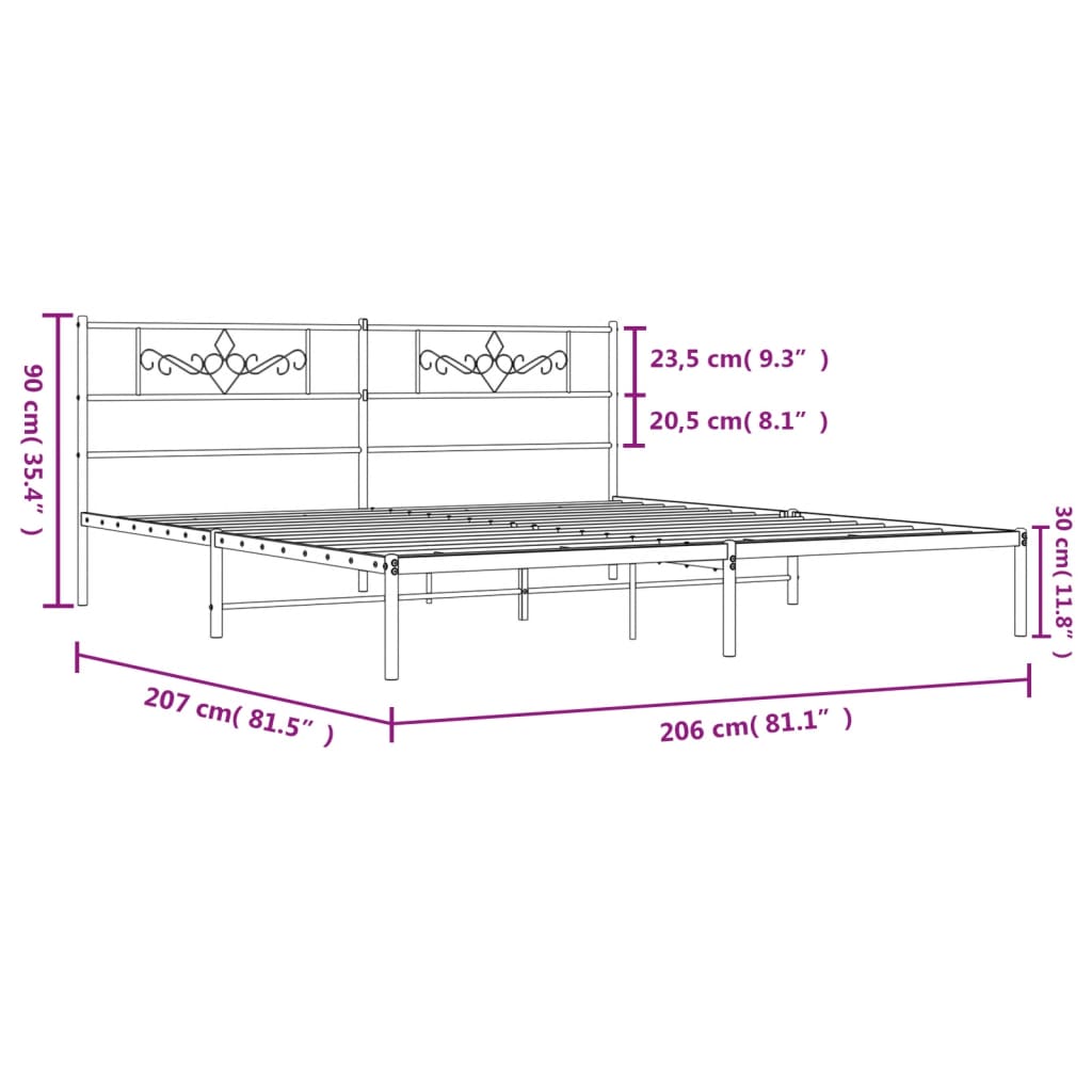 sengeramme med sengegavl 200x200 cm metal hvid