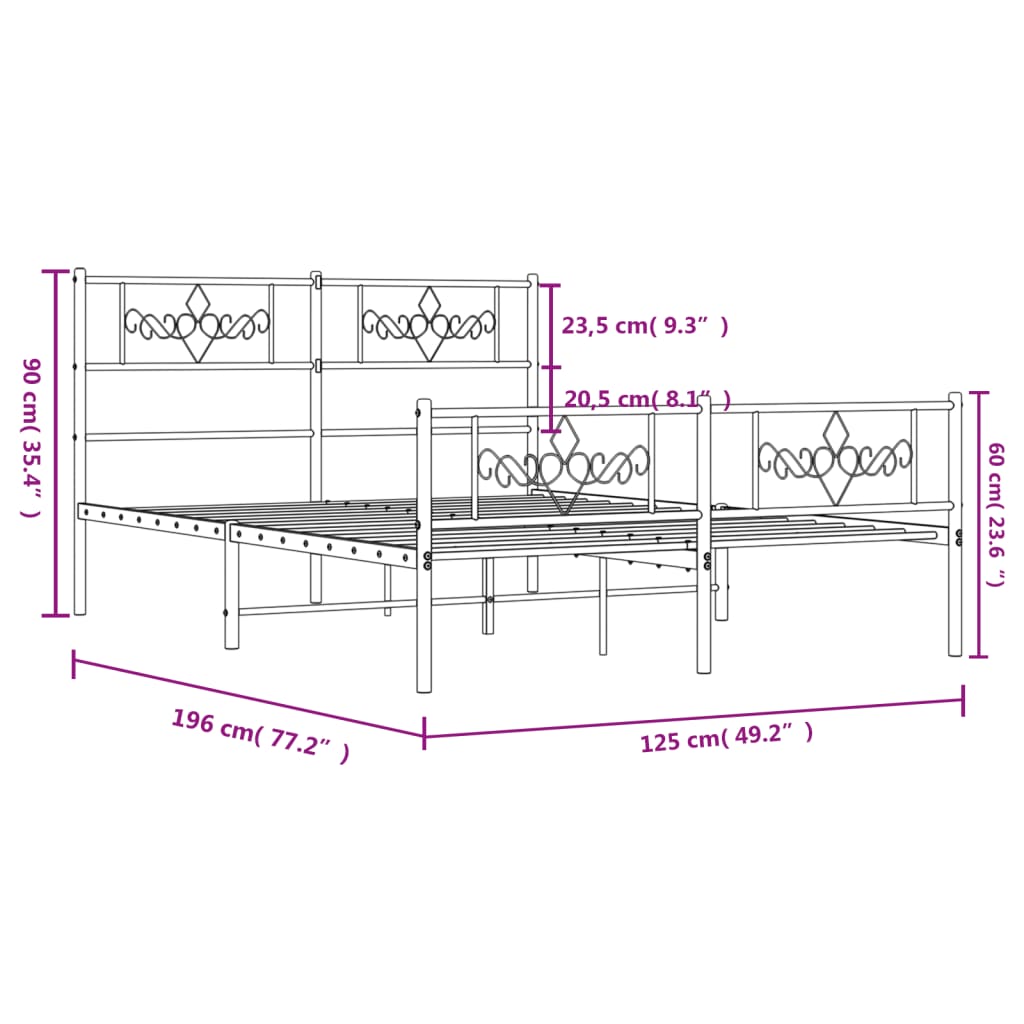 sengeramme med sengegavl og fodgærde 120x190 cm metal hvid