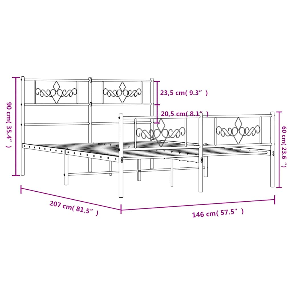 sengeramme med sengegavl og fodgærde 140x200 cm metal hvid