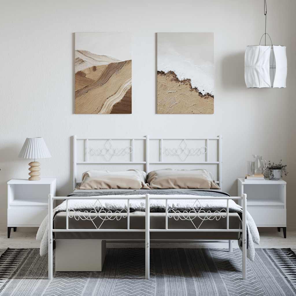 sengeramme med sengegavl og fodgærde 150x200 cm metal hvid