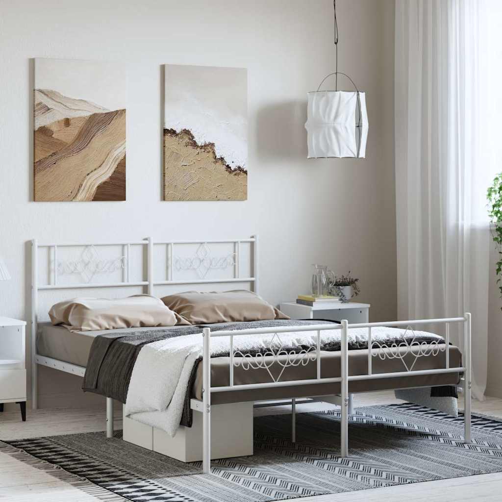 sengeramme med sengegavl og fodgærde 150x200 cm metal hvid