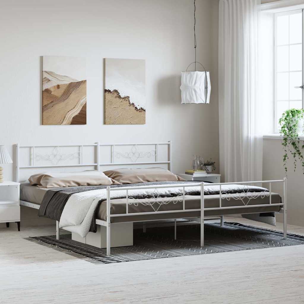 sengeramme med sengegavl og fodgærde 183x213 cm metal hvid