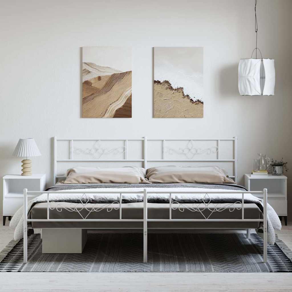 sengeramme med sengegavl og fodgærde 193x203 cm metal hvid