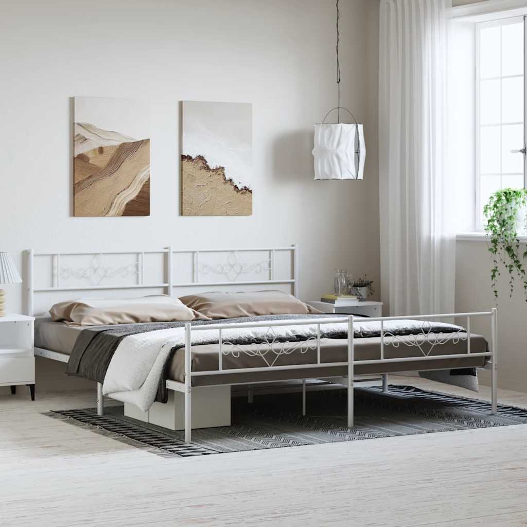 sengeramme med sengegavl og fodgærde 193x203 cm metal hvid