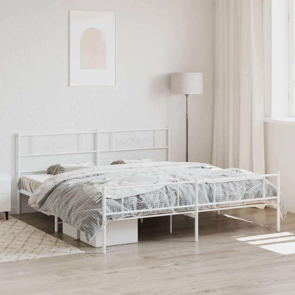 sengeramme med sengegavl og fodgærde 200x200 cm metal hvid