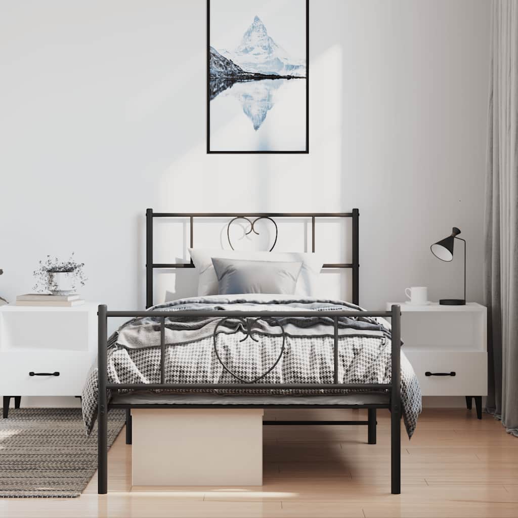 sengeramme med sengegavl og fodgærde 100x190 cm metal sort