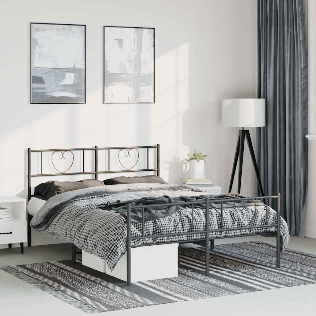 sengeramme med sengegavl og fodgærde 135x190 cm metal sort