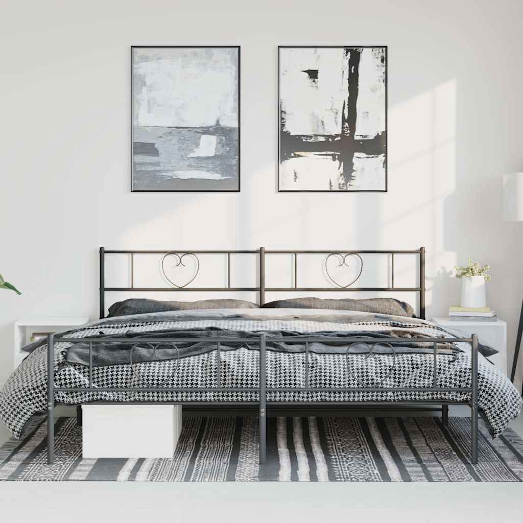 sengeramme med sengegavl og fodgærde 193x203 cm metal sort