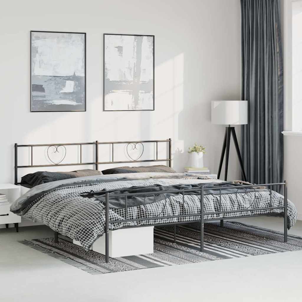 sengeramme med sengegavl og fodgærde 193x203 cm metal sort