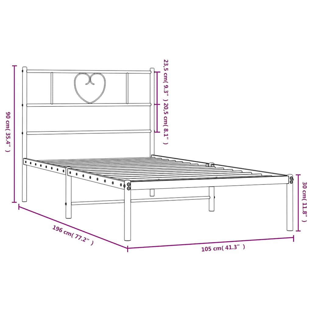 sengeramme med sengegavl 100x190 cm metal hvid