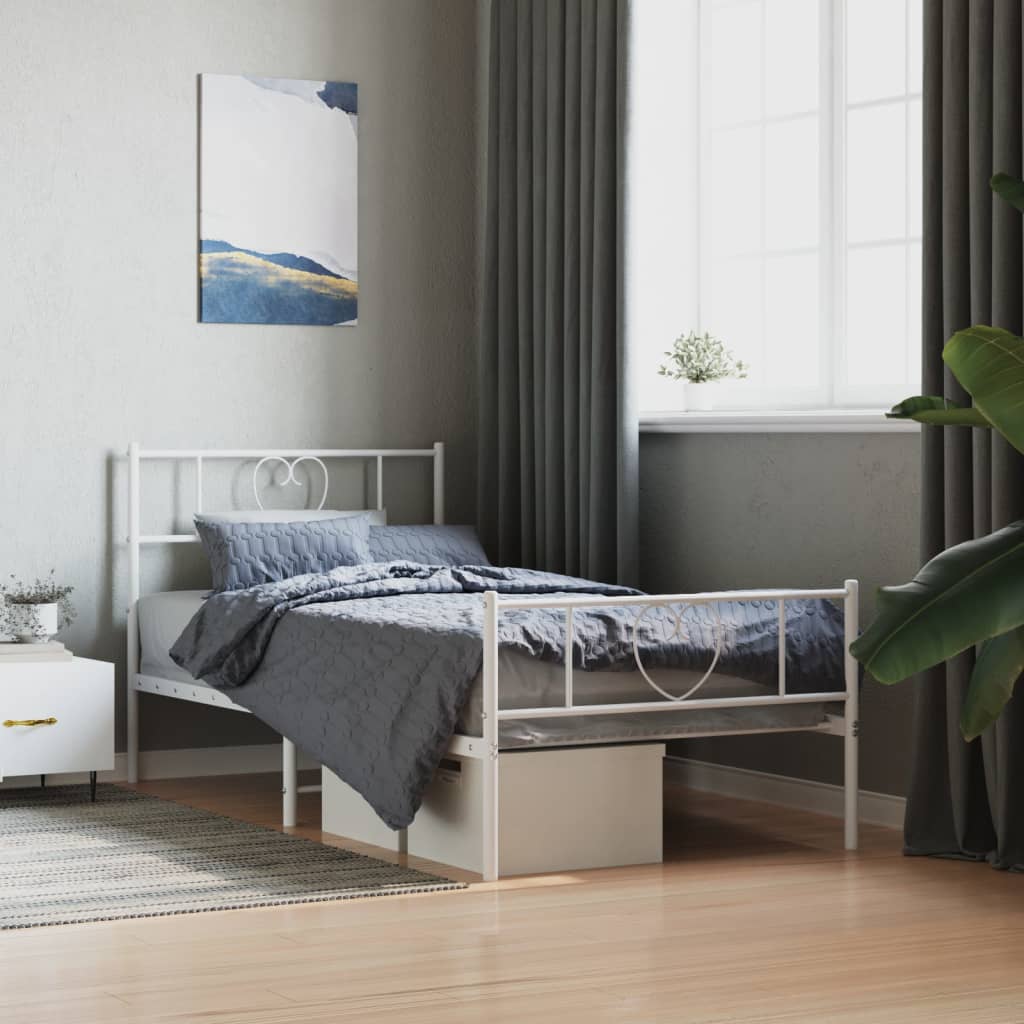 sengeramme med sengegavl og fodgærde 80x200 cm metal hvid