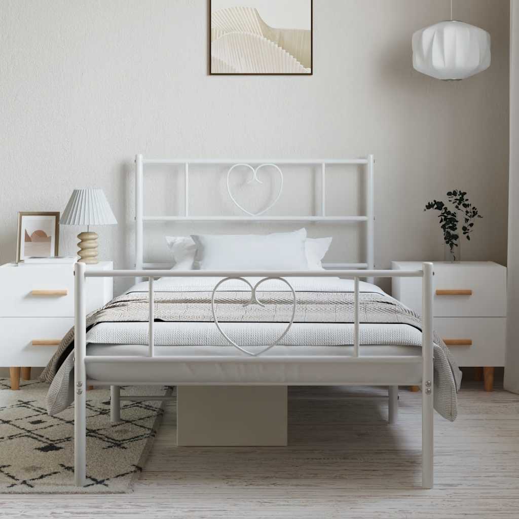 sengeramme med sengegavl og fodgærde 100x190 cm metal hvid