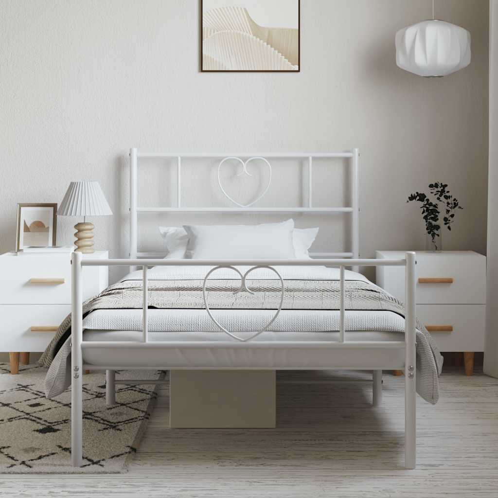 sengeramme med sengegavl og fodgærde 100x200 cm metal hvid