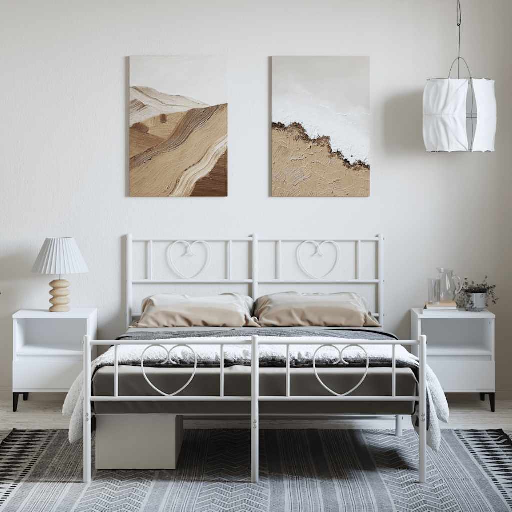 sengeramme med sengegavl og fodgærde 135x190 cm metal hvid
