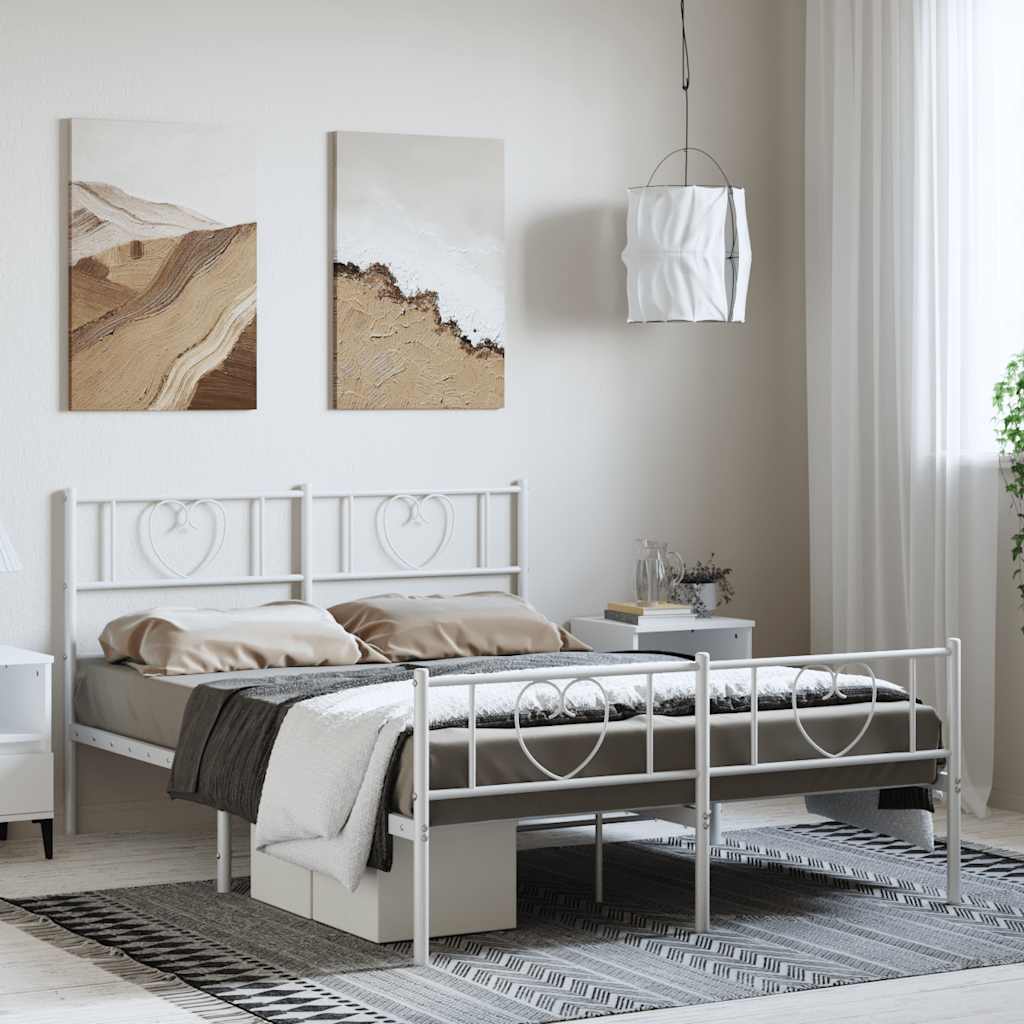 sengeramme med sengegavl og fodgærde 150x200 cm metal hvid