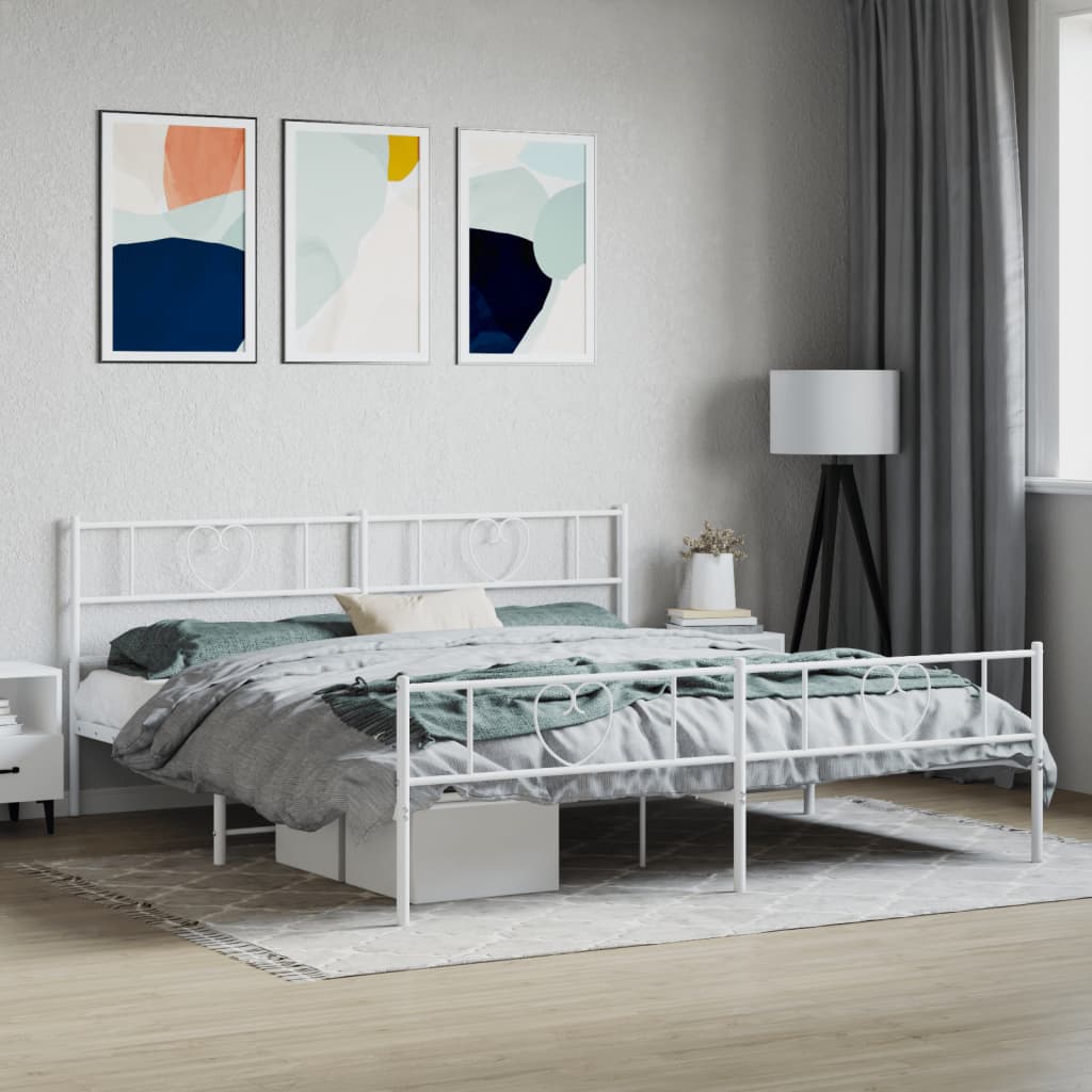 sengeramme med sengegavl og fodgærde 180x200 cm metal hvid