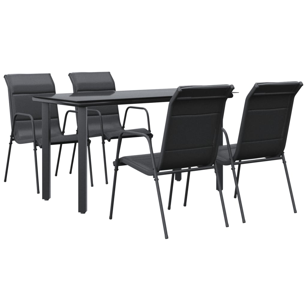 spisebordssæt til haven 5 dele stål og textilene sort