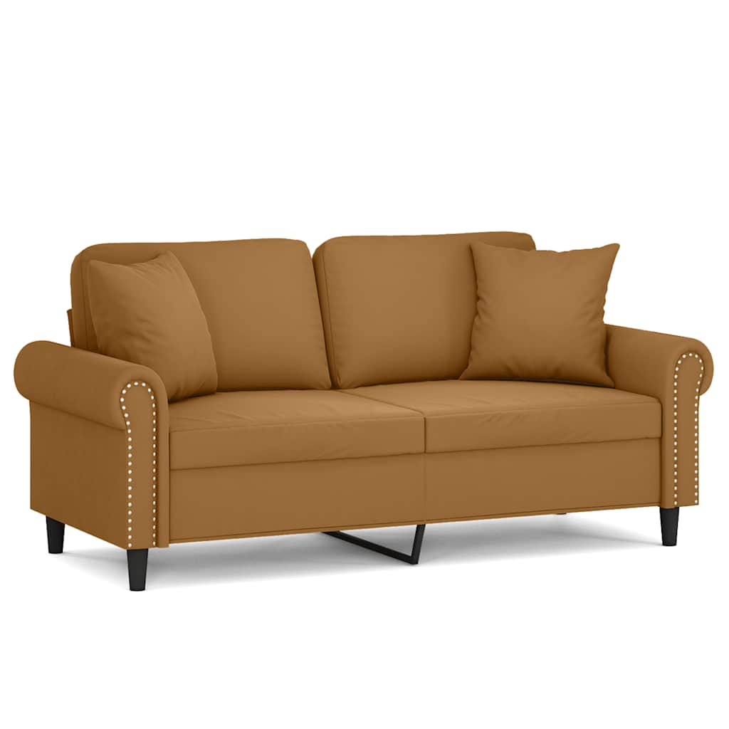 2-personers sofa med pyntepuder 140 cm velour brun