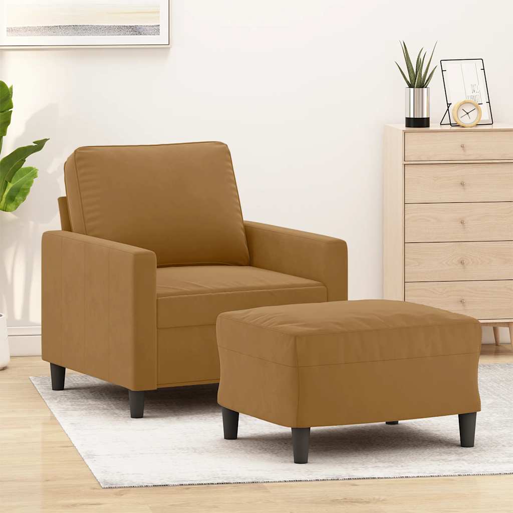 sofastol med fodskammel 60 cm velour brun