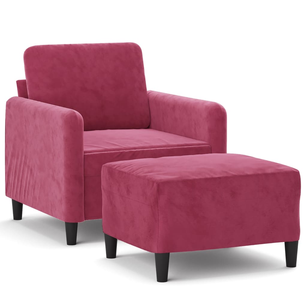 sofastol med fodskammel 60 cm velour vinrød