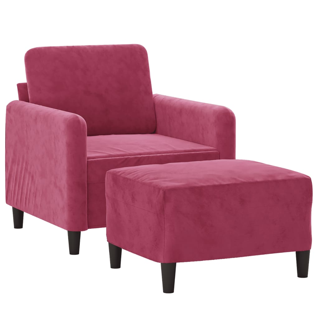 sofastol med fodskammel 60 cm velour vinrød