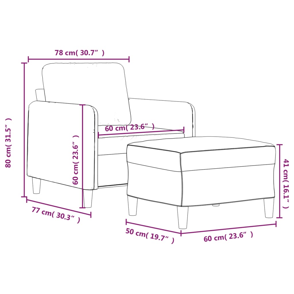 sofastol med fodskammel 60 cm velour vinrød