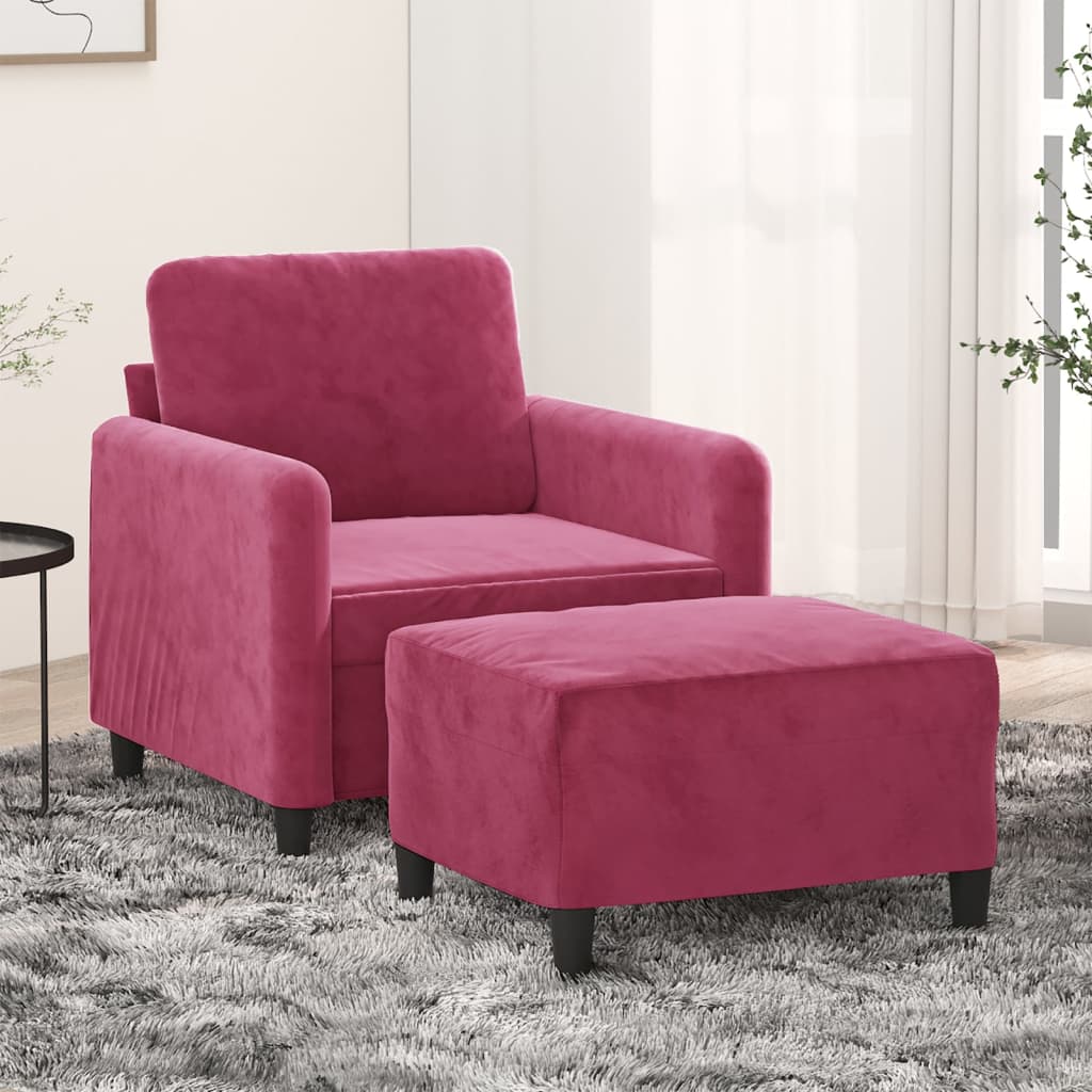 sofastol med fodskammel 60 cm velour vinrød