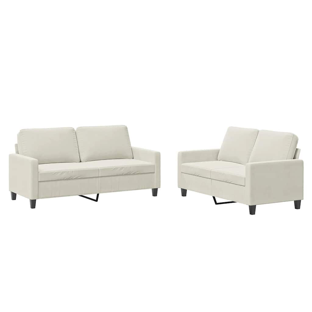 sofasæt 2 dele med hynder velour cremefarvet
