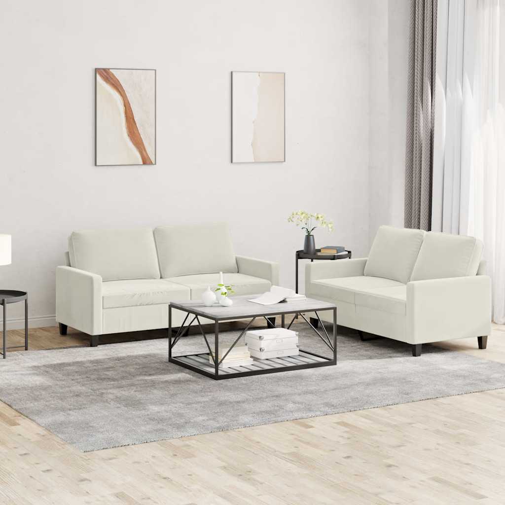 sofasæt 2 dele med hynder velour cremefarvet