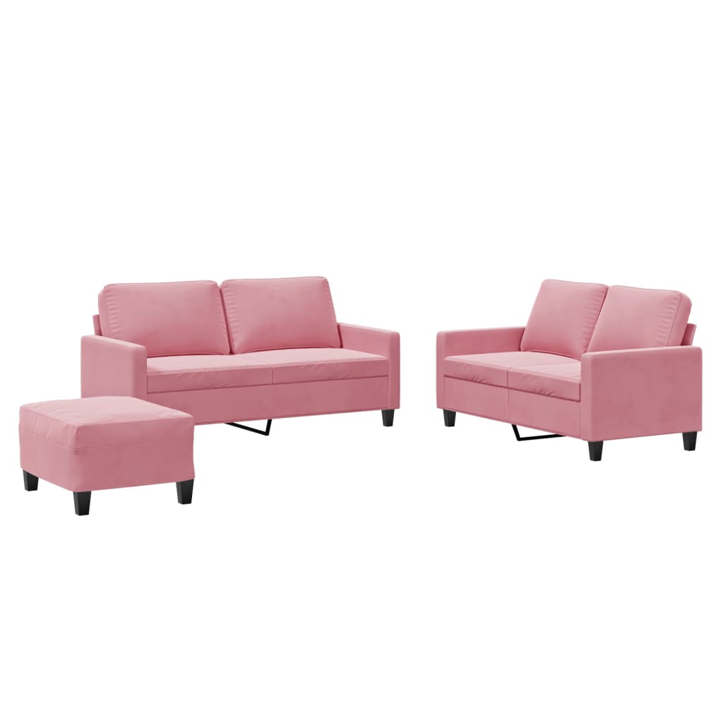 sofasæt 3 dele med hynder velour lyserød
