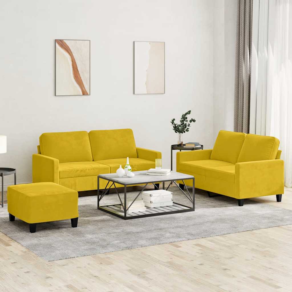 sofasæt 3 dele med hynder velour gul