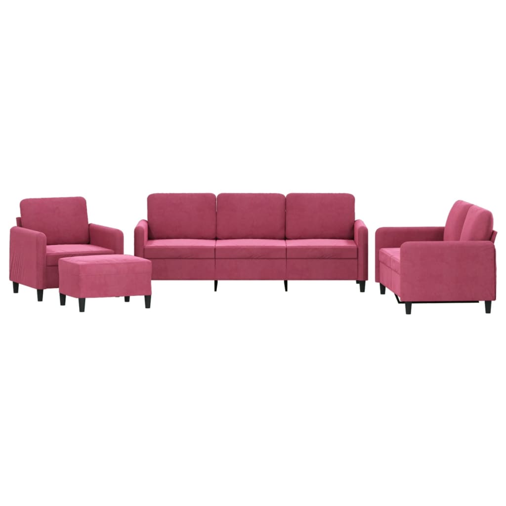 sofasæt 4 dele velour vinrød