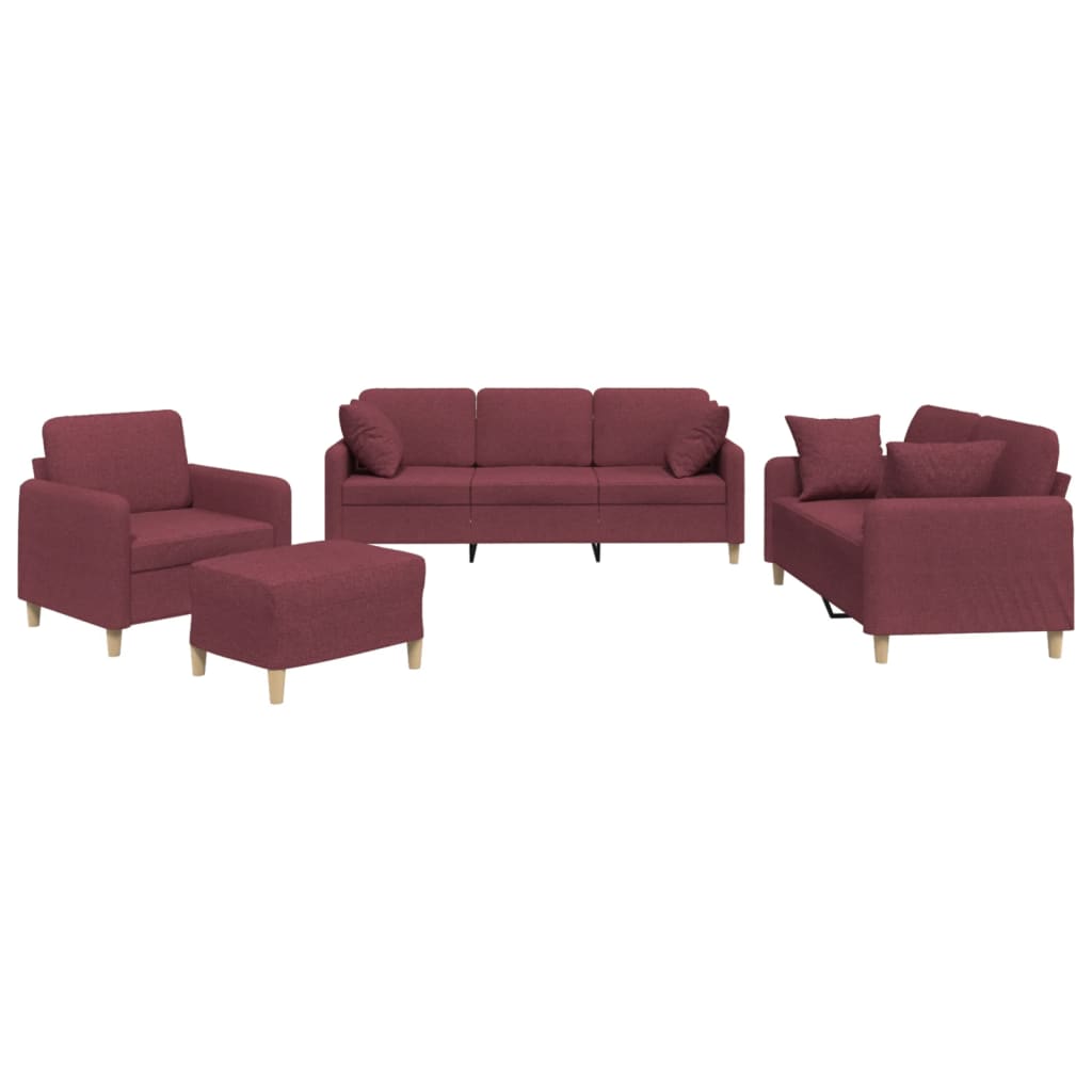 sofasæt 4 dele med puder stof vinrød