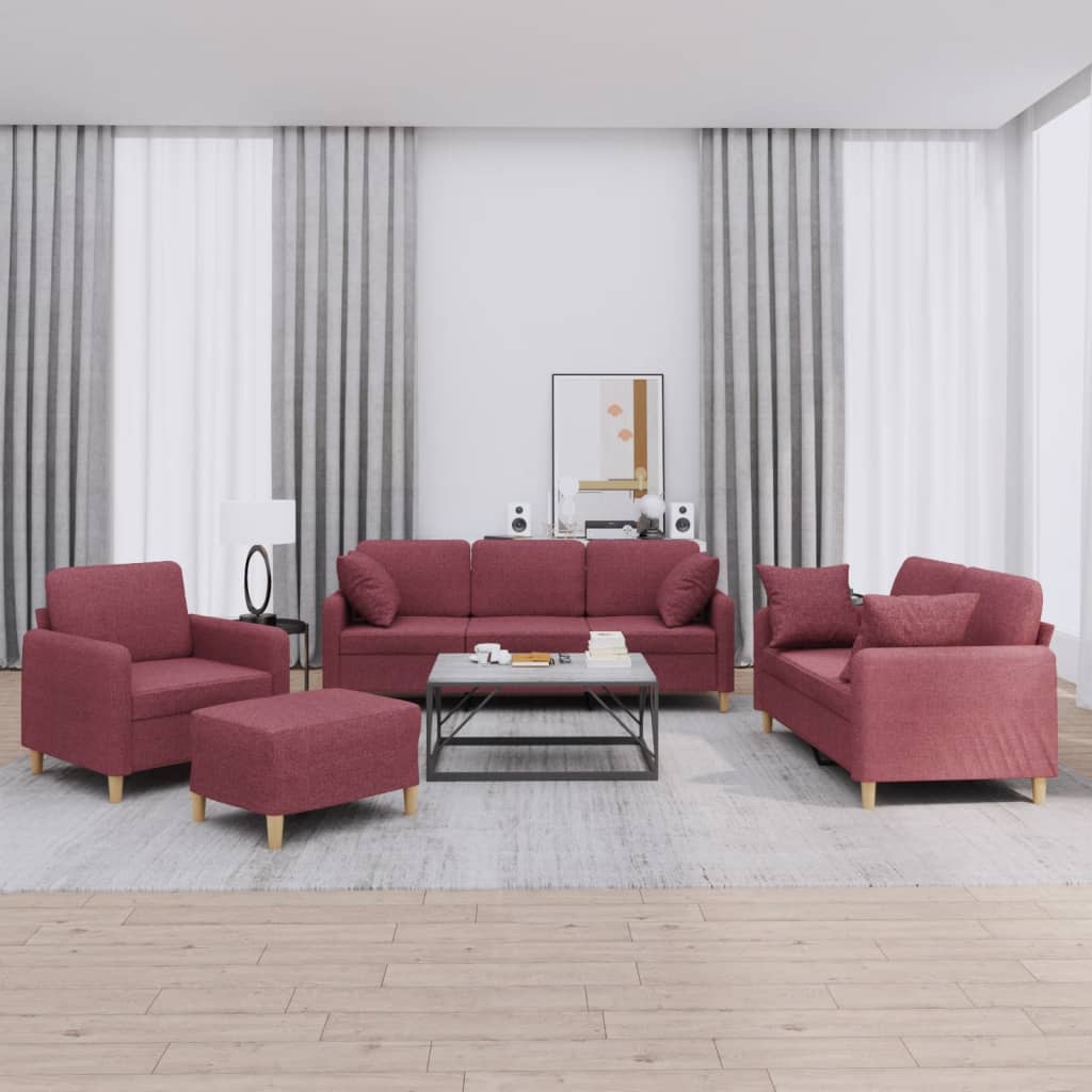 sofasæt 4 dele med puder stof vinrød