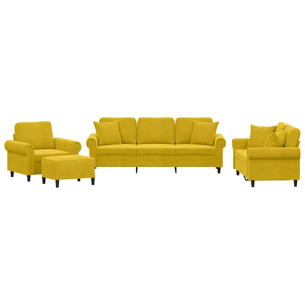 sofasæt 4 dele med puder velour gul