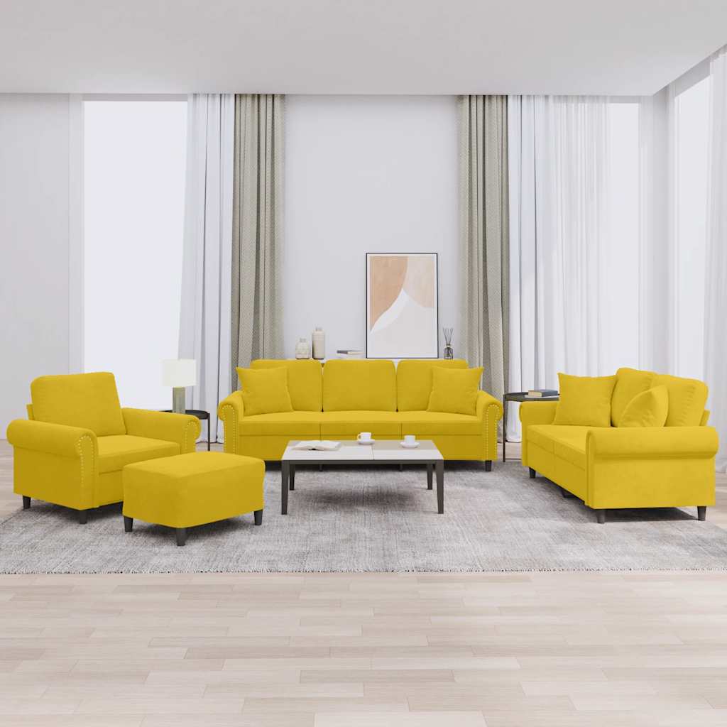 sofasæt 4 dele med puder velour gul