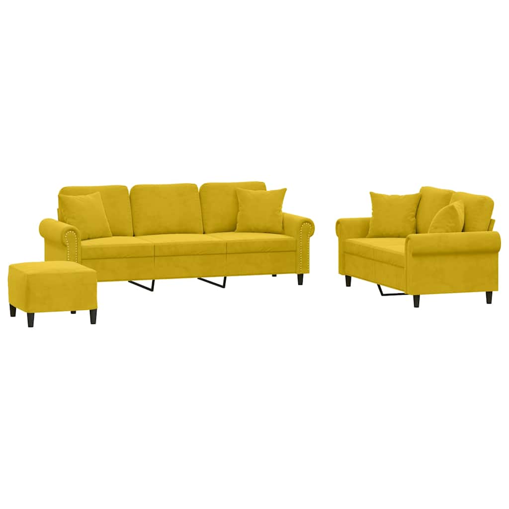 sofasæt 3 dele med puder velour gul