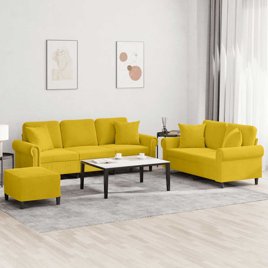 sofasæt 3 dele med puder velour gul