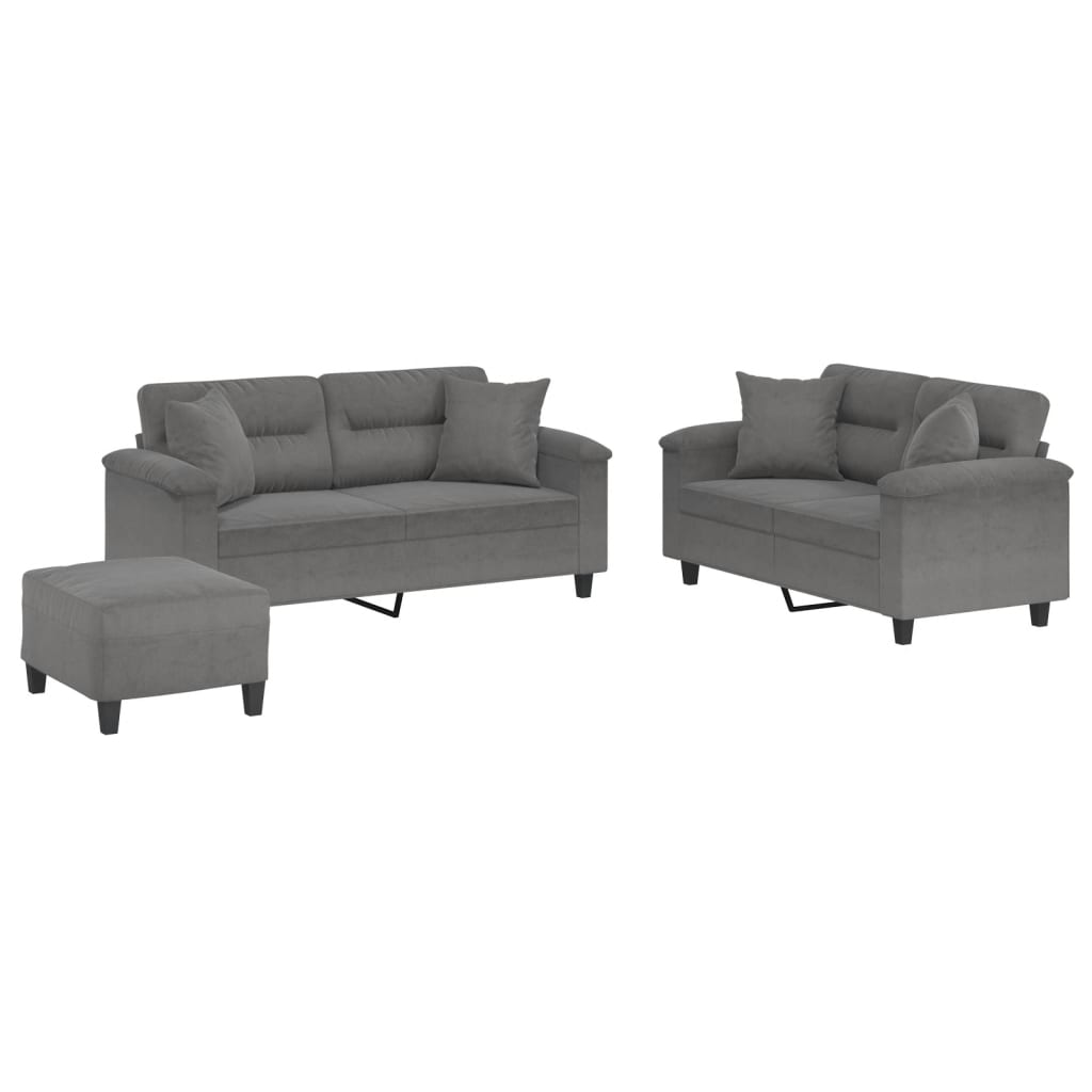 sofasæt 3 dele med puder mikrofiberstof mørkegrå