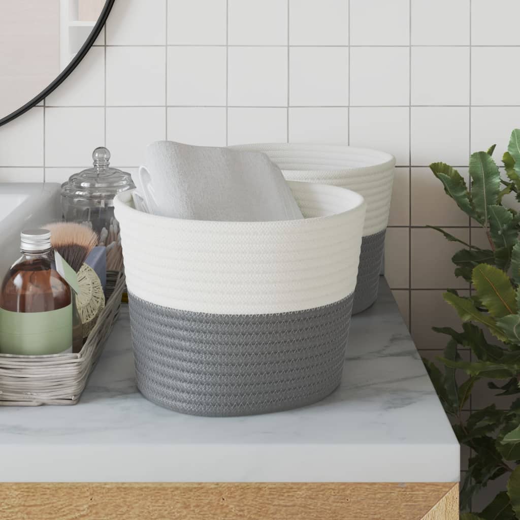 opbevaringskurve 2 stk. Ø24x18 cm bomuld grå og hvid